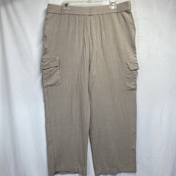 Adrienne Vittadini High Waisted Wide Leg Cargo Pants Women XL Beige Side Pockets - Picture 5 of 16